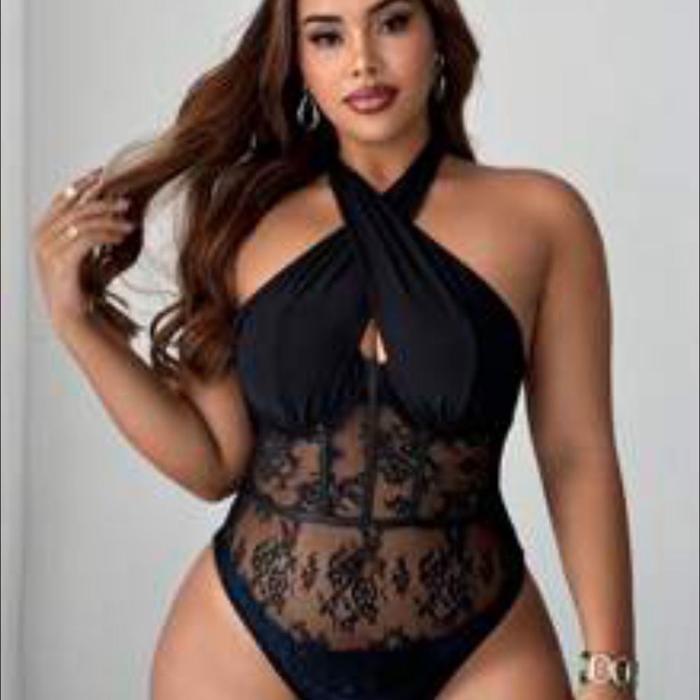 SHEIN Black Lace Halter Bodysuit